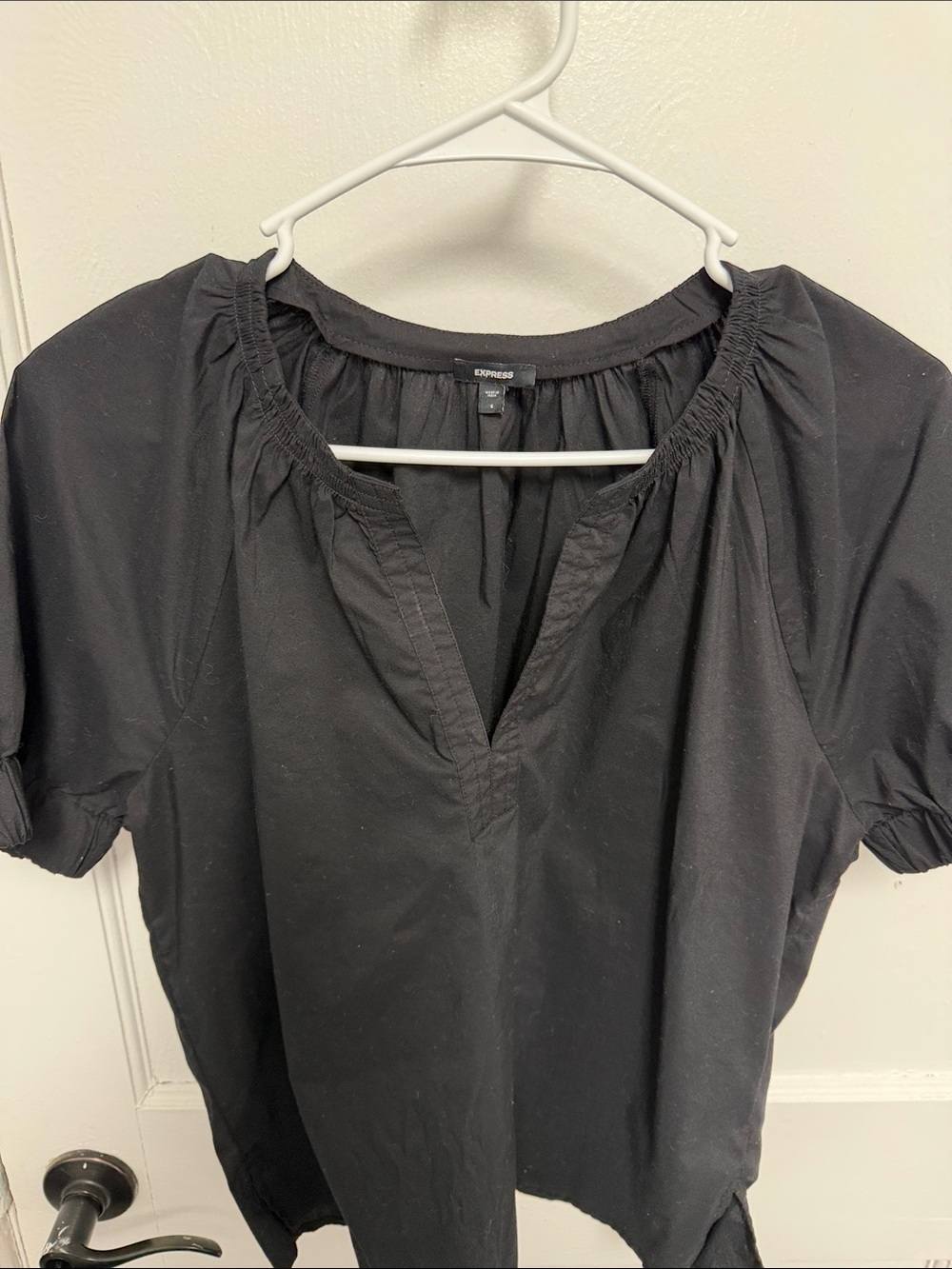 Express Black Peasant-Style Split V Blouse